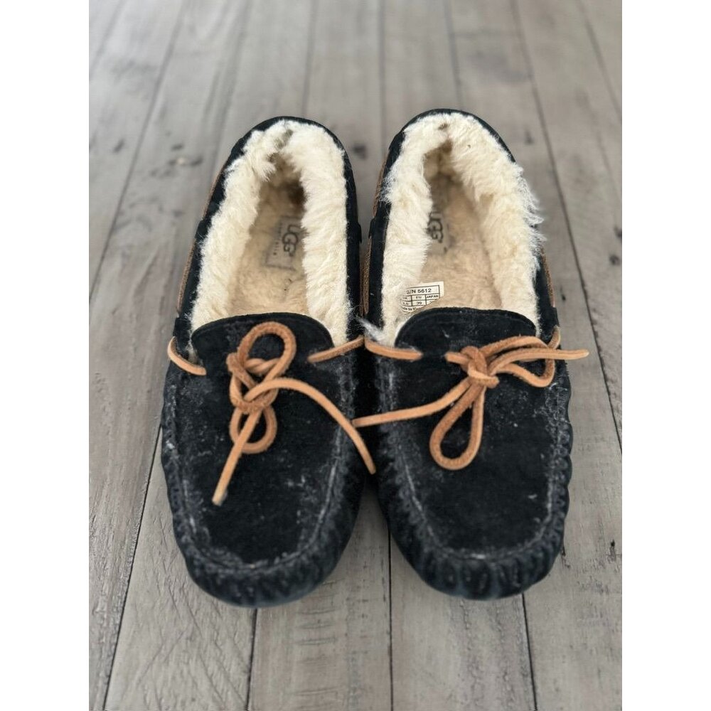 Women UGG Shoes Slip On Black Dakota Brown Bow Loafer Slipper Moccasin 8